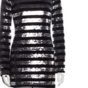 RtA Black and Silver Striped long sleeve zip Sequin Dress size 6 NWT